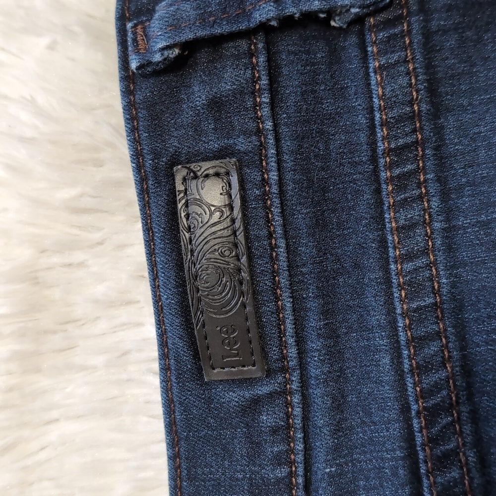 Lee Denim Dark Wash High Waisted Straight Leg Classic Retro Blue Jeans - Picture 8 of 12
